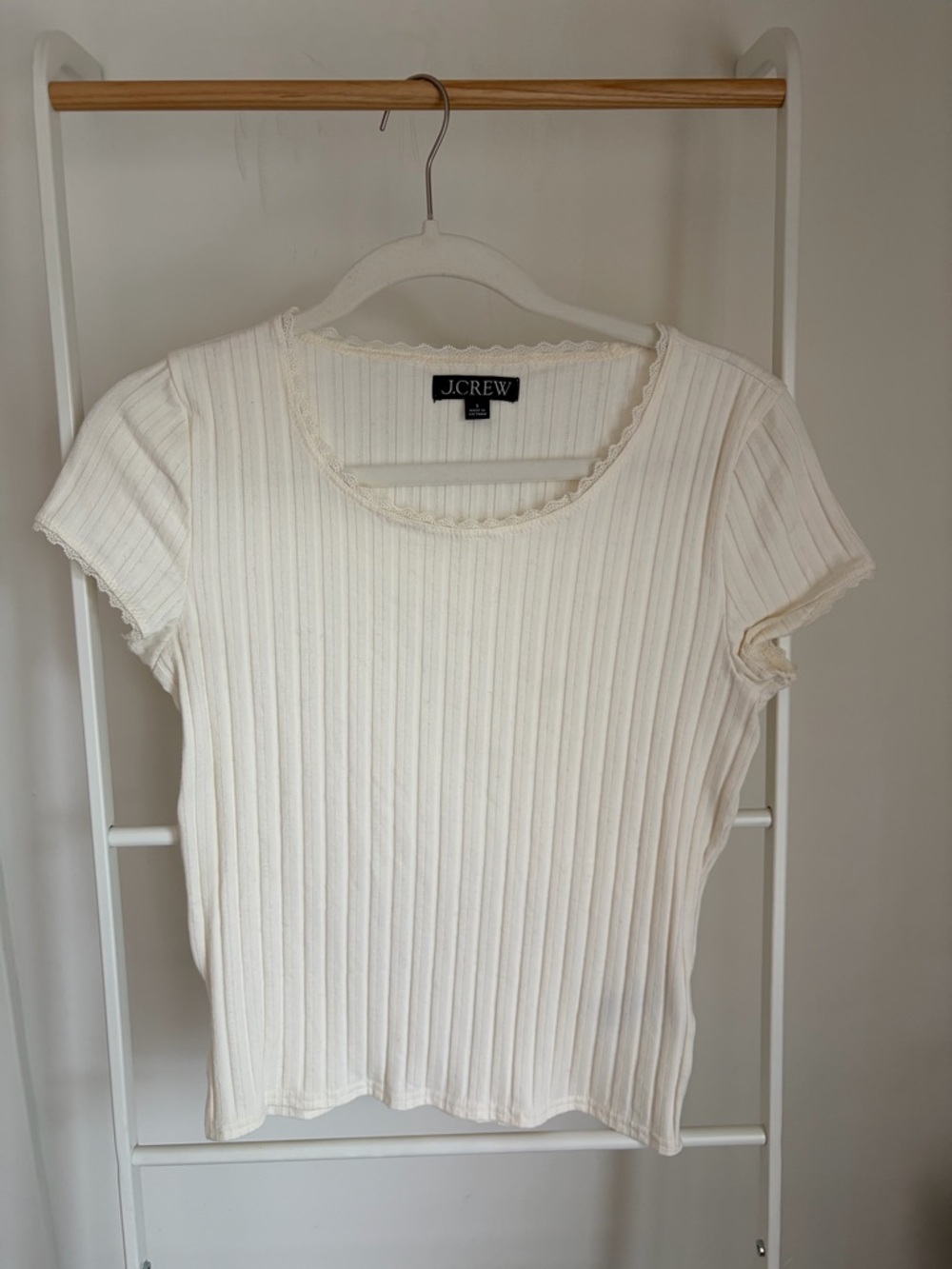 J. Crew Ivory Pointelle Rib Short Sleeve Tee - Picture 2 of 4